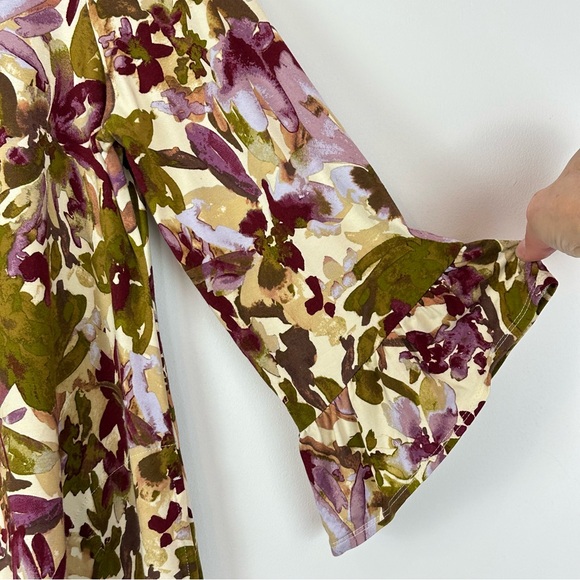 LOGO Lori Goldstein Lace Floral Flutter Sleeve Button Up V-Neck Tunic Cardigan S - Picture 7 of 10